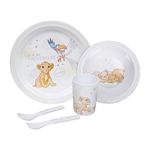 Disney 9856 Melamin-Futterset mit Tasse, Schüssel, Teller, Besteck – König der Löwen, Simba