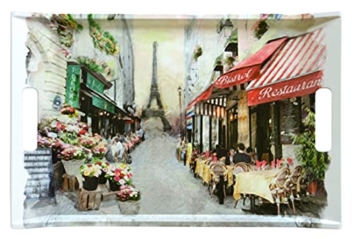 Lashuma Kunststofftablett mit Griffen, Großes Desserttablett 47x31 cm, Serviertablett bunt Motiv: Paris