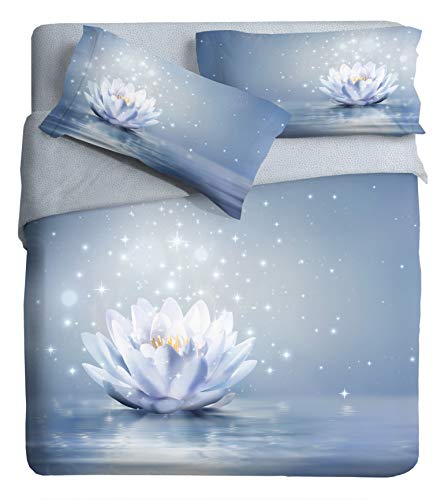Bettwäscheset für Doppelbett, Motiv: Lotusblumen