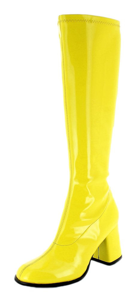 Das Kostümland Gogo Damen Retro Lackstiefel - Gelb Gr. 42 - Tolle Schuhe zur 70er 80er Jahre Disco Hippie Mottoparty