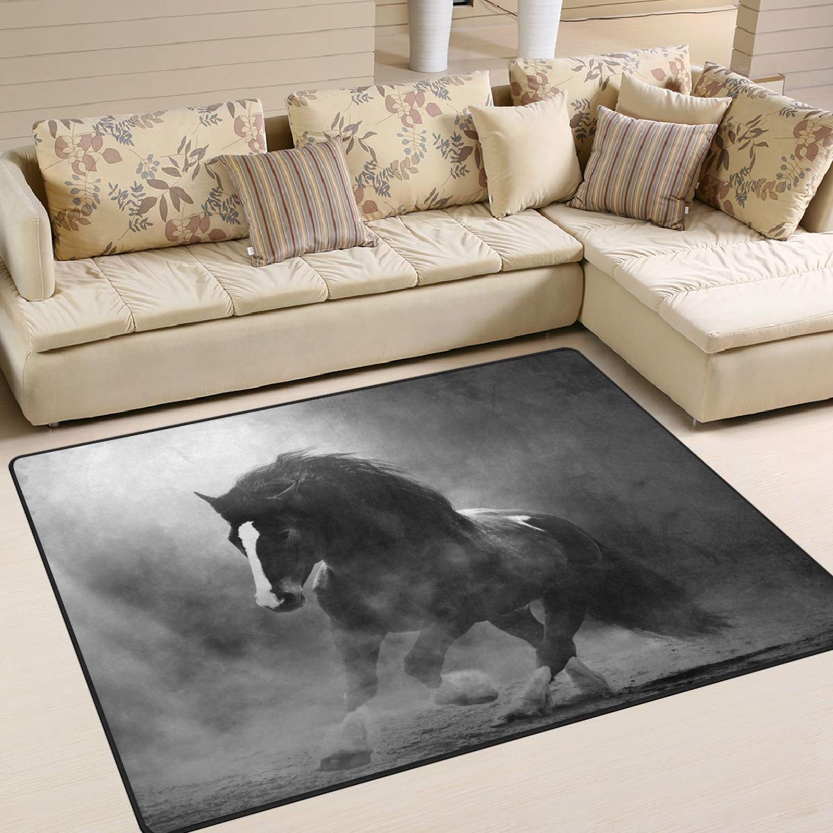 Use7 Teppich für Wohnzimmer und Schlafzimmer, Motiv Pferd im Staub, 203 cm x 147,3 cm