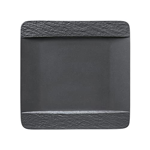 Villeroy & Boch 10-4239-2610 Manufacture Rock Speiseteller quadratisch, modern geformter Essteller aus Premium Porzellan, spülmaschinengeeignet, schwarz