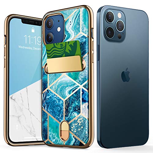 i-Blason Cosmo Wallet Case für iPhone 12, iPhone 12 Pro 6,1 Zoll (2020 Release), Slim Designer Wallet Schutzhülle mit Kartenhalter (Ocean)