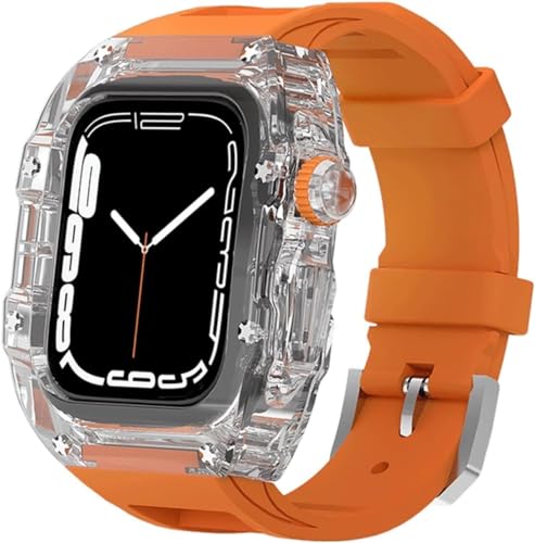HHBYLEEE- Transparentes Uhrengehäuse, Gummiband, Mod Kit, für Apple Watch Ultra 49 mm, 45 mm, 44 mm, Herren-Uhrengehäuse, Sportarmband, für iWatch Serie 8/7/6/5/4/SE(a,45 mm)