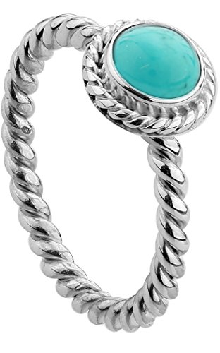 Nenalina Damen Ring Silberring besetzt mit 6 mm blau-grünem Türkis Edelstein, handgearbeitet aus 925 Sterling Silber, Gr. 56-212999-018-56