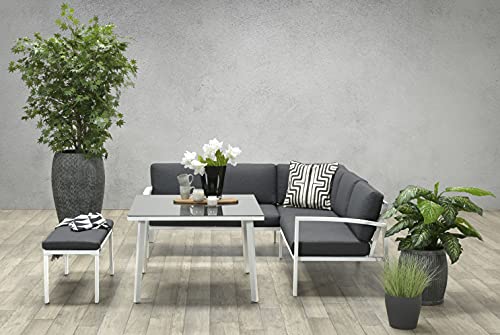 Garden Impressions Hohe Dining Aluminium Lounge Wellington White/Reflex Black, inklusive XL Bank und wasserabweisender Kissen