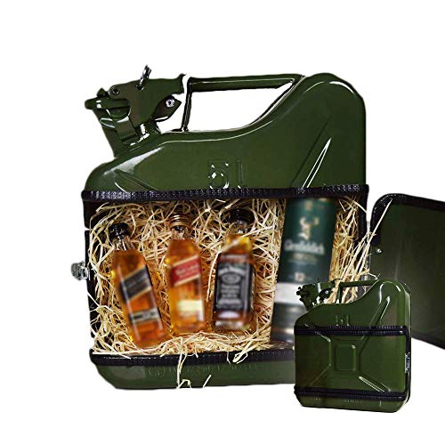 MikaMax – Jerrycan Whiskeybar 5L – Kanister Minibar – Mobile Bar – 5L – Grün – Metal – 24.5 x 9.5 x 28 cm – Männergeschenke – Whisky Geschenkset