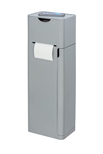 WENKO 6 in 1 Stand WC-Garnitur Imon Grau matt, integrierter Toilettenpapierhalter, WC-Bürstenhalter, Ersatzrollenhalter, Stauraumfächer und Ablage