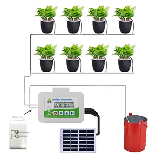Jitong Automatische Bewässerung Kit Wasserdicht Solar Automatische Bewässerungssystem Wasser Timer Blumenbewässerung Rasenbewässerung - Weiß