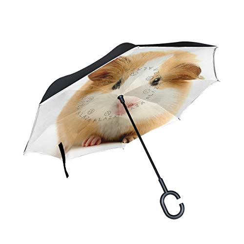 hengpai Regenschirm mit niedlichem Meerschweinchen-Motiv, umgekehrt, winddicht, UV-beständig, doppelschichtig, für Damen