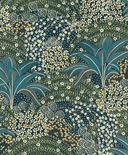 rasch Tapete 464900 - Vliestapete mit Blättern und Blumen in Grün und Blau aus der Kollektion Salsa - 10,05m x 0,53m (L x B)