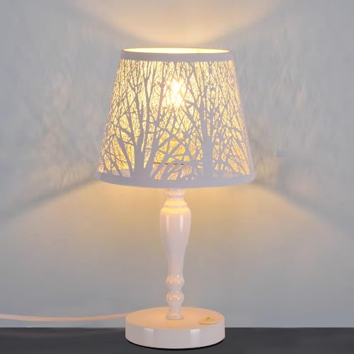 AIRTWESD Weiß Tischlampe aus Metall, E27 rustikale Schreibtischlampe mit käfigförmigem Schirm, Modern ​Edison Nachttischlampe für das Wohnzimmer, mit Schalter (No Bulb)