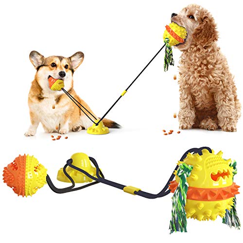 Zugseil Ball mit Stärken Sauger Haustier Molar Bite Spielzeug Hund Kauseil Ball Pull Spielzeug Hund Spielzeug Haustier Spielzeug B-Stil 1 Saugnapf 2 Bälle (Gelb)