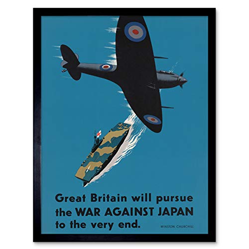 War WWII UK Spitfire Aircraft Carrier Churchill Japan Advert Art Print Framed Poster Wall Decor 12x16 inch Krieg 2. Weltkrieg Großbritannien Kirche Werbung Wand Deko