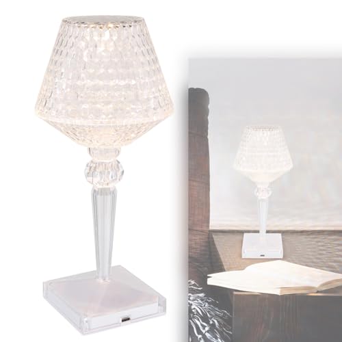 bmf-versand® Tischlampe Kabellos mit Akku LED - Tischleuchte Kristall Dimmbar - Kristalllampe Touchdimmer Warmweiß bis Neutralweiß - Nachttischlampe Dimmer Aufladbar - Kristallleuchte