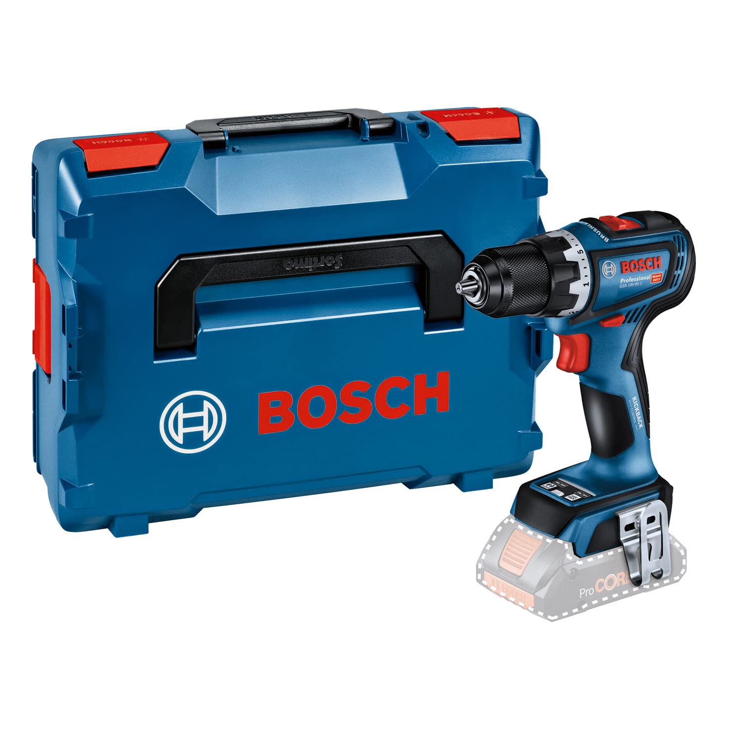 Bosch Professional 18V System Akku-Bohrschrauber GSR 18V-90 C (Akkus und Ladegerät nicht enthalten, in L-BOXX), 06019K6002, Blue