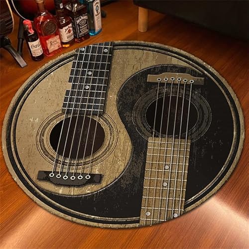 3D-gedruckte Gitarre runder Bereich Teppich runder Teppich weicher Rutschfester waschbarer Matte niederfloriger Teppich für Wohnzimmer-Schlafzimmerdekoration