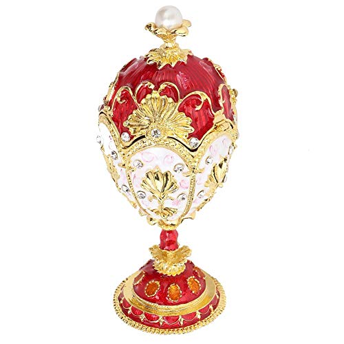 Vintage Faberge Stil Ei Trinket Box - einzigartige handgemalte emaillierte Schmuckschatulle, Limited Edition Sammlerstück, einzigartiges Geschenk für Inneneinrichtungen (Karminrot)