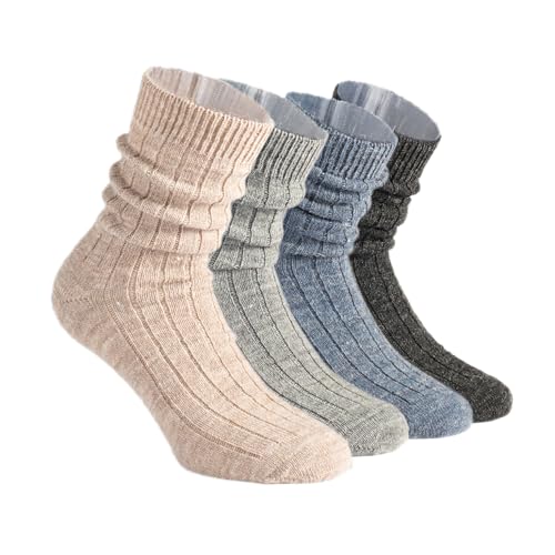 CALZITALY 2/4 PAARE Alpaca-wollsocken, Socken aus Alpaca-wolle, Winter Socken, Wärme Socken, Socken für Damen und Herren | Made in Italy (43-46, 4 Paare: Grau + Beige + Anthrazit + Blue jeans)