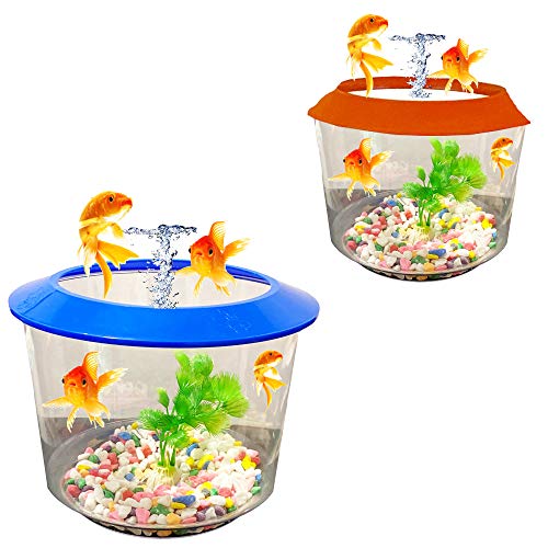 Pet Living Goldfischschalen-Set, goldfarben, Fischschale mit Zierpflanze Fischschale, Orange