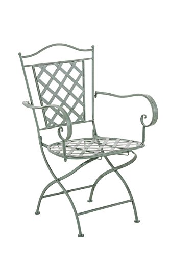 CLP Eisenstuhl Adara im Jugendstil I Outdoor-Stuhl mit Armlehnen I Handgefertigter Gartenstuhl aus Eisen I erhältlich, Farbe:antik-grün