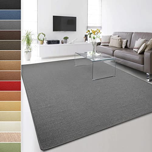 Floordirekt 100% reines Sisal - Sisalteppich - Teppich für Wohnzimmer - Naturfaser - Läufer (Grau, rund 240 cm)
