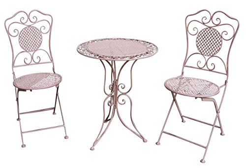 aubaho Gartenset Tisch und 2 Stühle Eisen Antik-Stil Gartengarnitur rosa pink Bistroset Metall