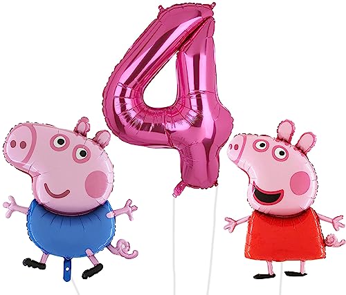 Toyland® Peppa & George Pig Folienballon-Set – 2 x 37" Luftballons in Charakterform und 1 x 40" Zahlenballon – Partydekorationen für Kinder
