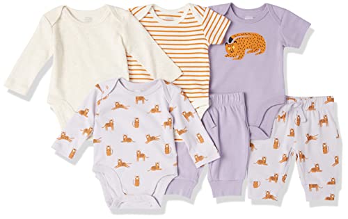 Amazon Essentials Baby Mädchen Layette Outfit-Sets Baumwolle, 6er-Pack, Lila, Katze, 3 Monate