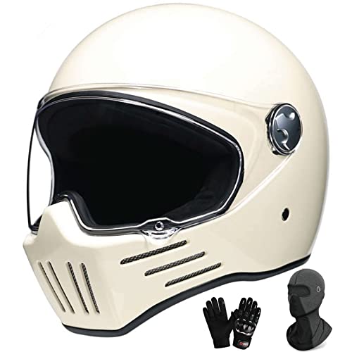 Motorradhelm Retro-Helm Moped-Helm Erwachsener Unisex-Helm Integraler Motorrad-Straßenhelm mit Antibeschlag-Visier und Gesichtsschutz + Handschuhen Geeignet für Motorrad-Elektroroller ECE-Zu