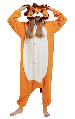 Jumpsuit Onesie Tier Karton Fasching Halloween Kostüm Sleepsuit Cosplay Overall Pyjama Schlafanzug Erwachsene Unisex Lounge Kigurumi Löwe for Höhe 140-187CM