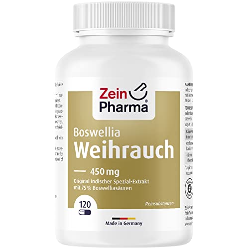 ZeinPharma Weihrauch 450 mg 120 Kapseln - Indischer Boswellia serrata Weihrauch, Kapseln mit 75 % Boswellia-Säuren, Nahrungsergänzungsmittel vegan