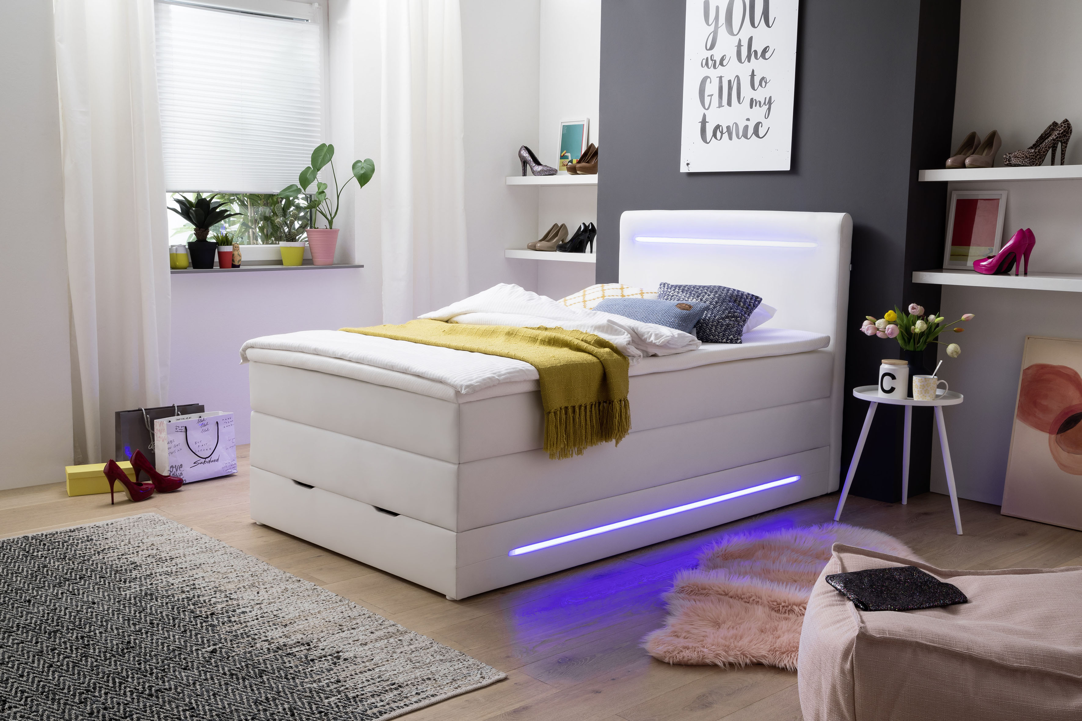 meise.möbel Boxspringbett "Lights", mit LED Beleuchtung, wahlweise mit Bettkasten