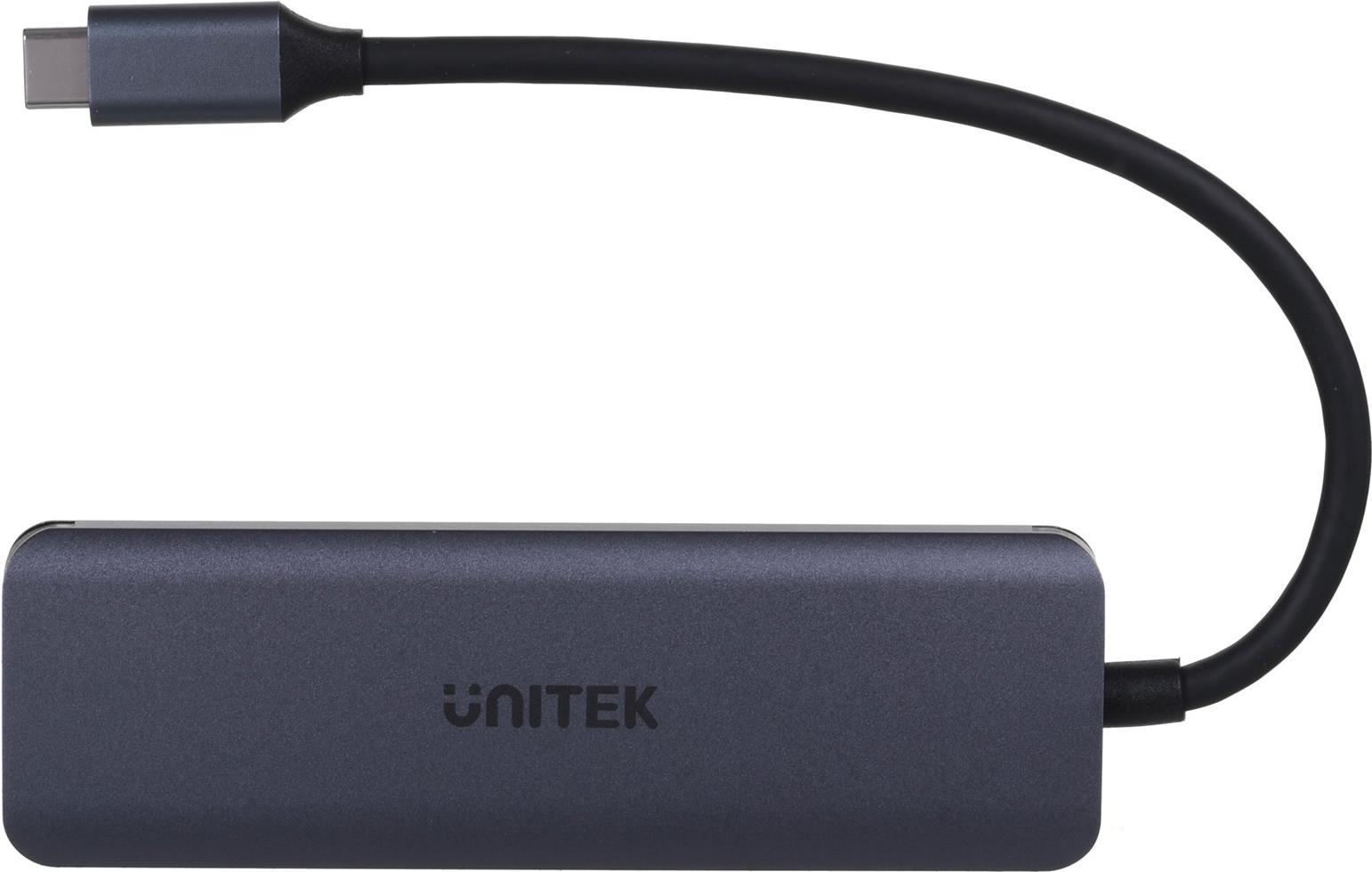 UNITEK Aluminium 4-in-1 USB 3.2 Gen1 Datenübertragung 5Gbps Integriertes Kabel 15 cm mit USB-C Stecker 4 Ports 2xUSB-C 2xUSB-A Plug and Play Farbe Space Grau Empfohlen für Macbooks