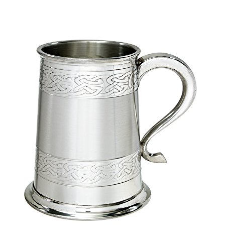Wentworth Pewter – 1 Pint-Zinnkrug mit eingeprägten keltischen Spiralen für Geburtstags-, Vatertags- oder Hochzeitsgeschenk