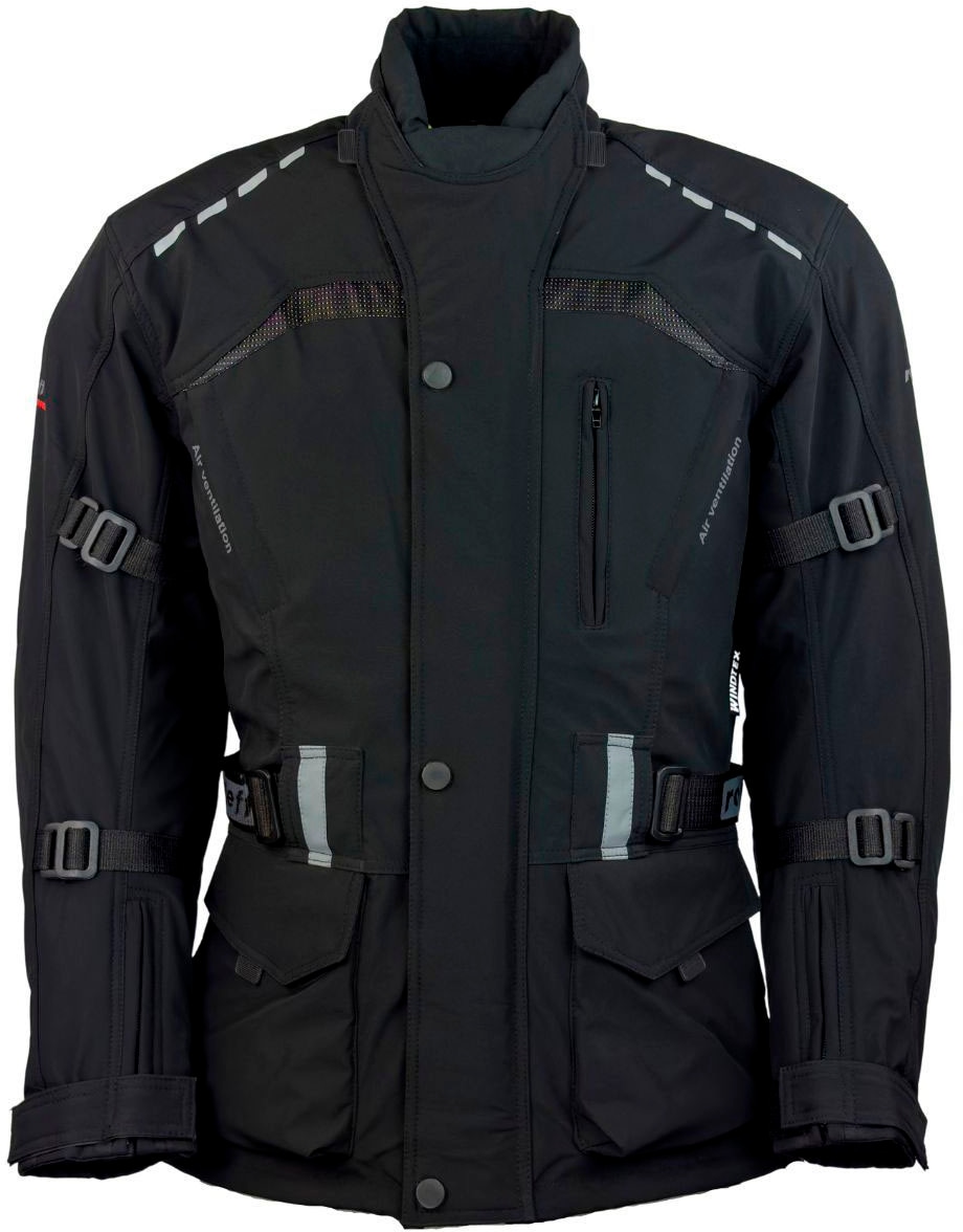 ROLEFF RACEWEAR Lange, schwarze Motorradjacke mit Softshell Material, Protektoren, Belüftungssystem, Klimamembrane und herausnehmbarem Thermofutter