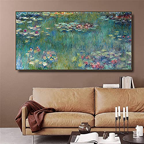 Claude Monet Kunst Leinwand Malerei Seerosen Nympheas Seerose Wandkunst Poster Drucke Bilder für Wohnzimmer Dekor 40x80cm Rahmenlos