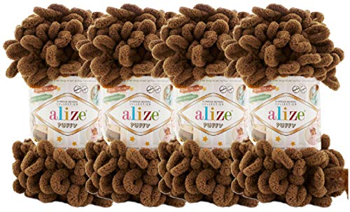 Alize Puffy Baby Big Loop Deckengarn, 100 % Micropolyester, weiches Garn, 400 g, 321 - Coffee Mocca