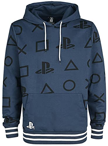 Playstation Icons Männer Kapuzenpullover blau L 100% Baumwolle Fan-Merch, Gaming