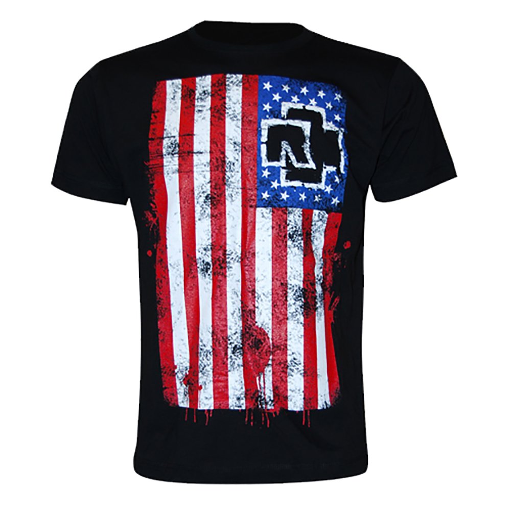 Rammstein Herren T-Shirt Amerika Offizielles Band Merchandise Fan Shirt schwarz mit mehrfarbigem Front und Back Print (S, Schwarz)