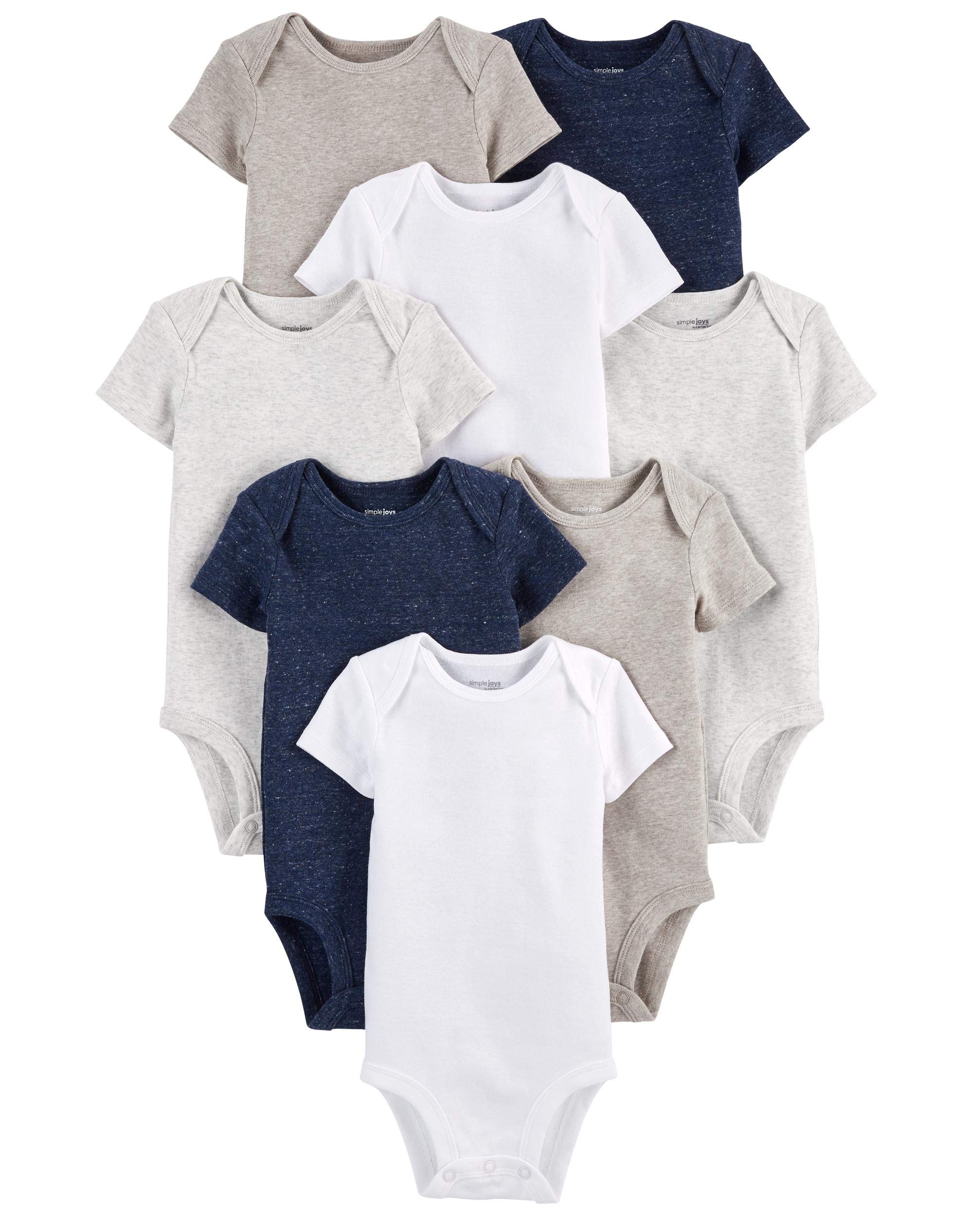 Simple Joys by Carter's Unisex Baby Neutral Short-Sleeve Bodysuit Body, Marineblau Heidekraut/Weiß/Haferbeige, 0 Monate (8er Pack)