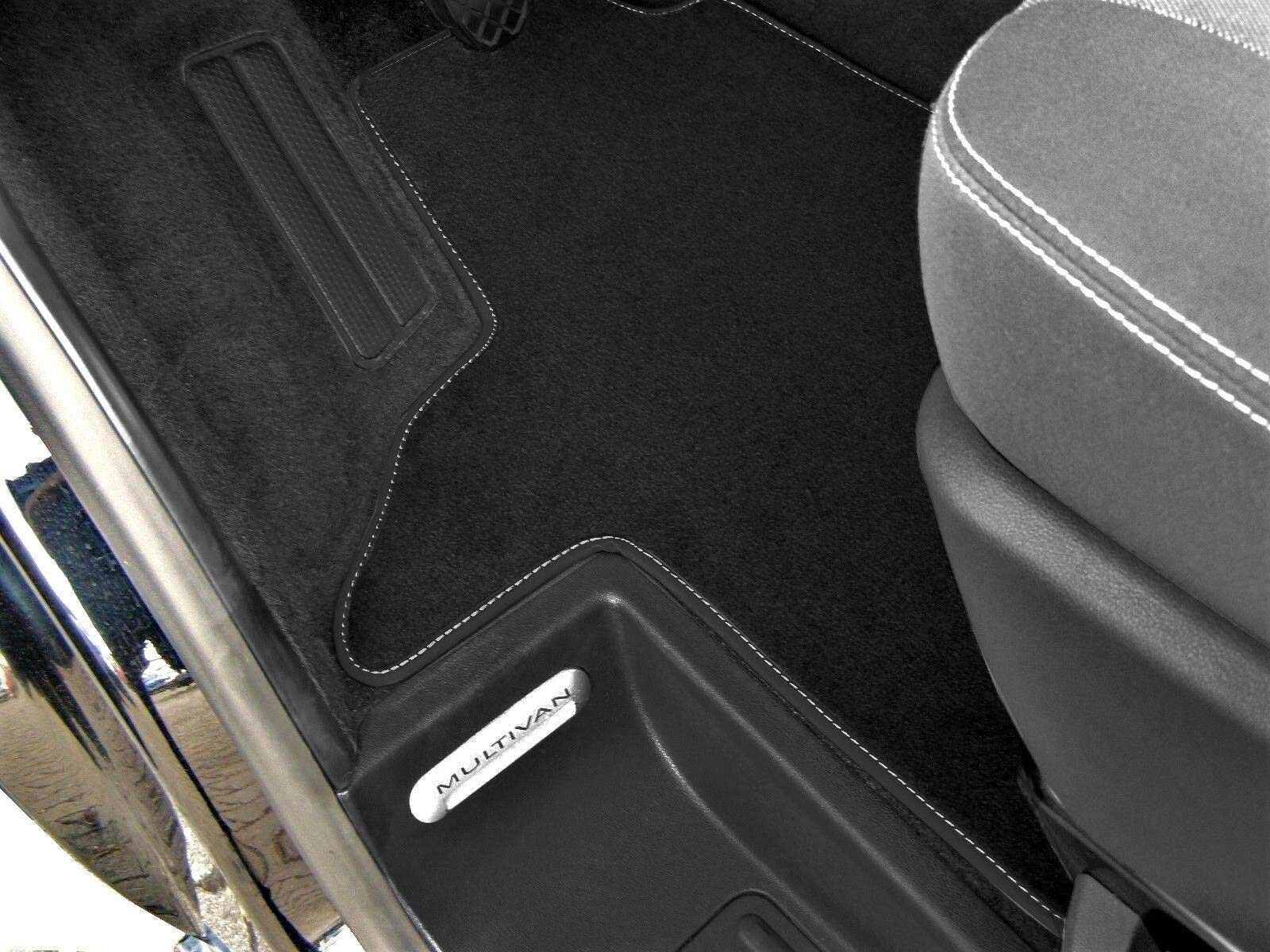 Premium Fußmatte passend für VW T6 Multivan Bus Transporter 2 Sitzer Velours SCHWARZ Fahrerhaus Nubuk Umrandung