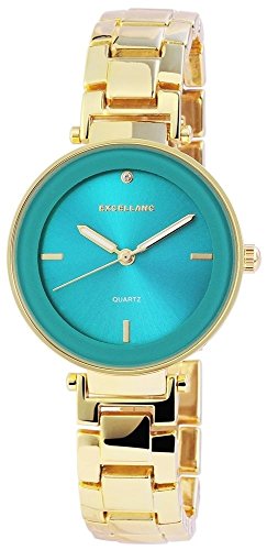 Excellanc Damen-Uhr Metall Leuchtzeiger Analog Quarz 180XXXX00038 (goldfarbig blau)