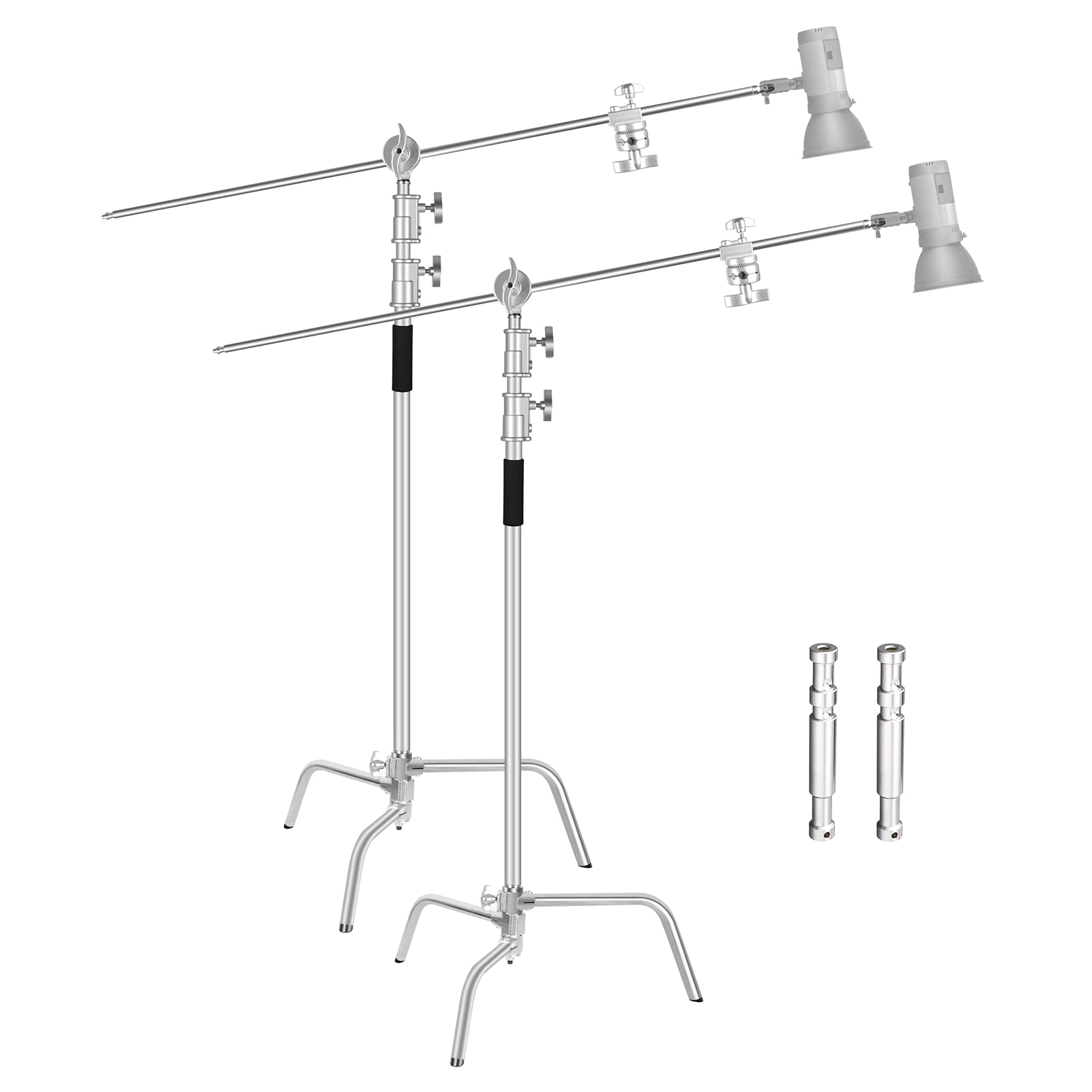 EMART 2er Pack C Stand mit Boom Arm, 300 cm Verstellbares Edelstahl-Beleuchtungsstativ mit 128 cm Haltearm, Kugelgelenk für Reflektor, Softbox, Monolight, Regenschirm