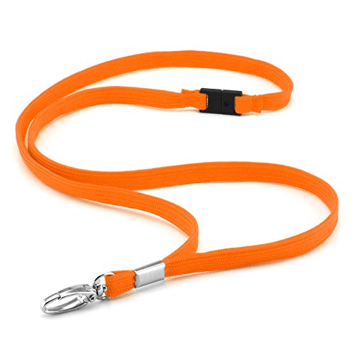 CKB LTD 50 x Premium Umhängeband mit Abreiß- und Drehgelenk Metallclip für Ausweishalter in Orange