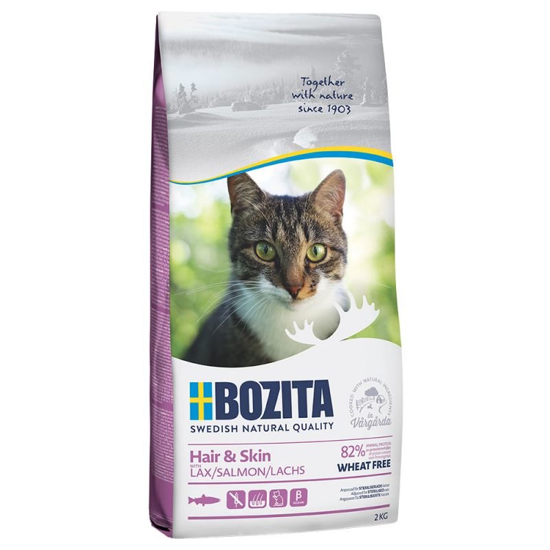 BOZITA Hair & Skin Weizenfrei mit Lachs - Trockenfutter für erwachsene Katzen, dass Haut- und Fellpflege unterstützt, 2 kg