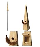 Weidenprofi Nistkasten, Vogelhaus mit Standfuss aus Lärchenholz, Modell Vogeldorn - Design Flügel: 16,5 x 15,5 cm, 78 cm hoch, Gesamthöhe 315 cm