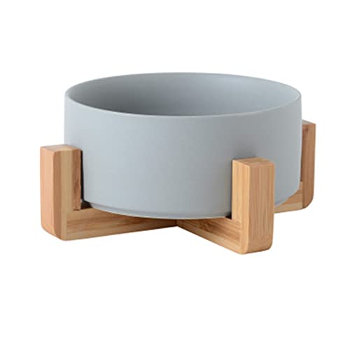 SUICRA Futternäpfe Ceramic Pet Bowl Neck Guard Anti-overturning Food Bowl Large-Capacity Wooden Stand Bowl (Color : Blue)
