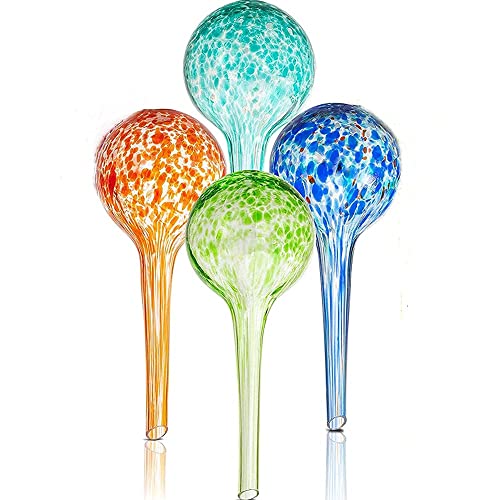 OUKEYI 4 x mehrfarbige Bewässerungskugeln aus Glas, selbstbewässernde Spikes, Gartentopf-Bewässerung für drinnen und draußen. (15 x 6 cm)