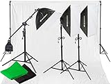Bresser Fotostudio BR-2105 Tageslicht- und Hintergrund-Set 2925W mit Hintergrundsystem, Tücher, Stative, Softboxen und Lampen